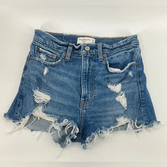 Abercrombie & Fitch curve love high rise mom short medium wash distressed 27/4 - Picture 1 of 6